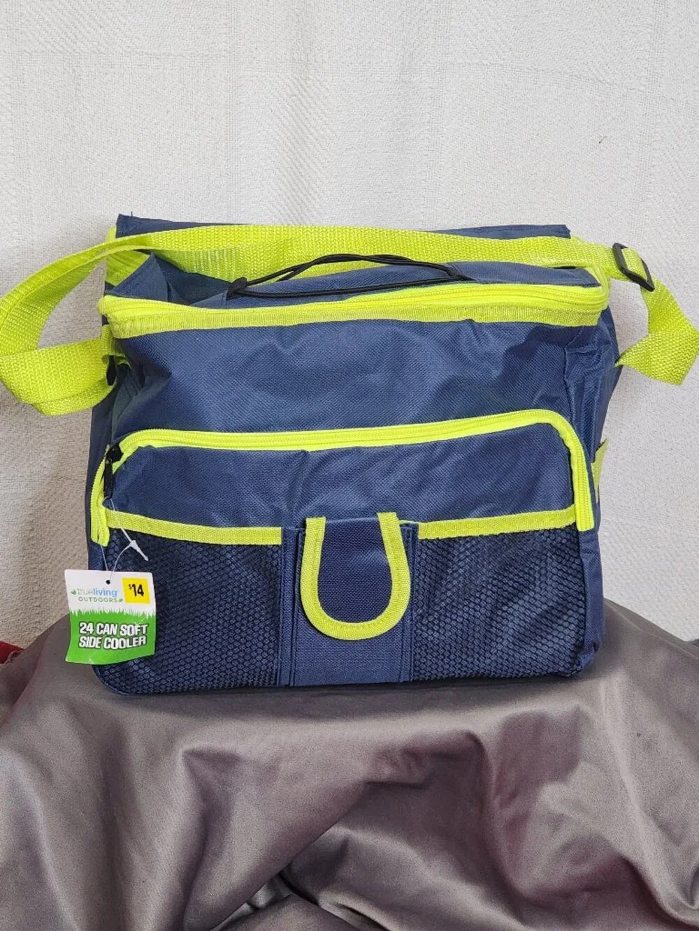 True Living Outdoors Blue Gray Neon Yellow Accent 24 Can Soft Side Carry Cooler